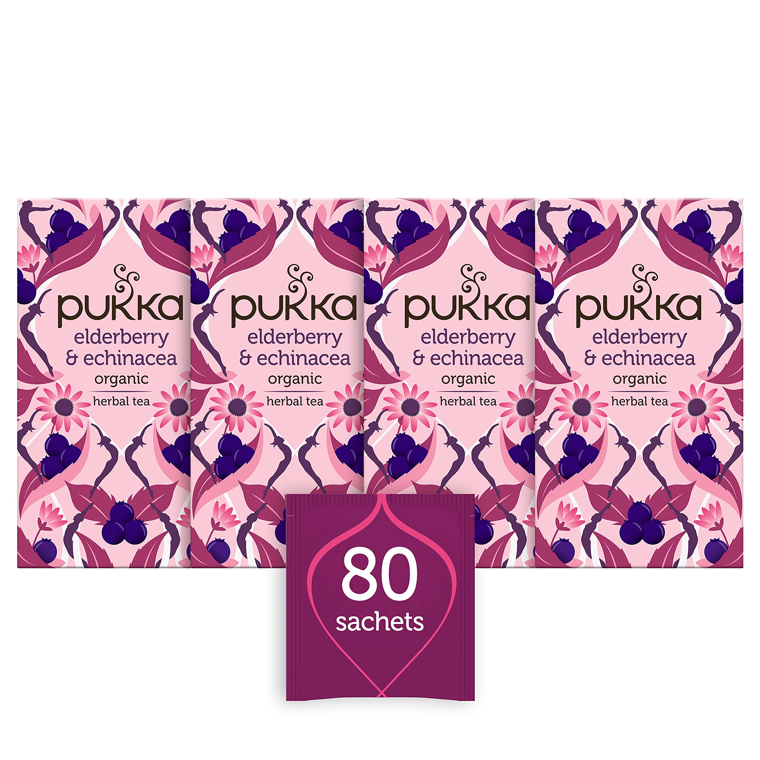 Product image of Pukka Organic Elderberry and Echinacea Elderflower Tea 20 Tea Bags Pack of 4